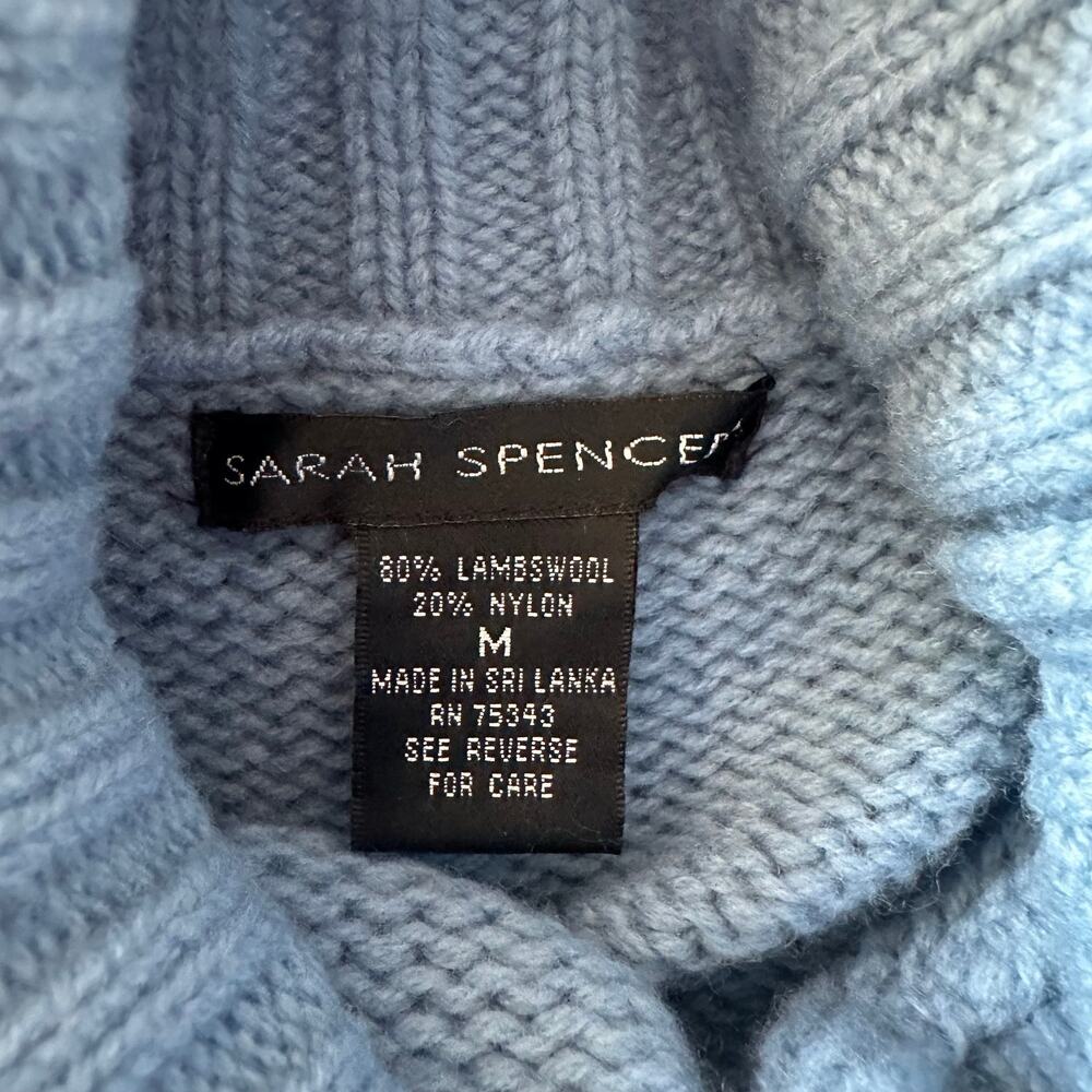 Sarah Spencer Vintage Lambswool Cowl Neck Sweater Blue Medium Chunky Knit Warm - Picture 7 of 8